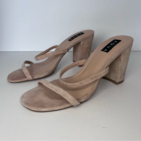 Aqua Adele Open-Toe Block High-Heel Nude Sandals Size 6.5 - Picture 5 of 11